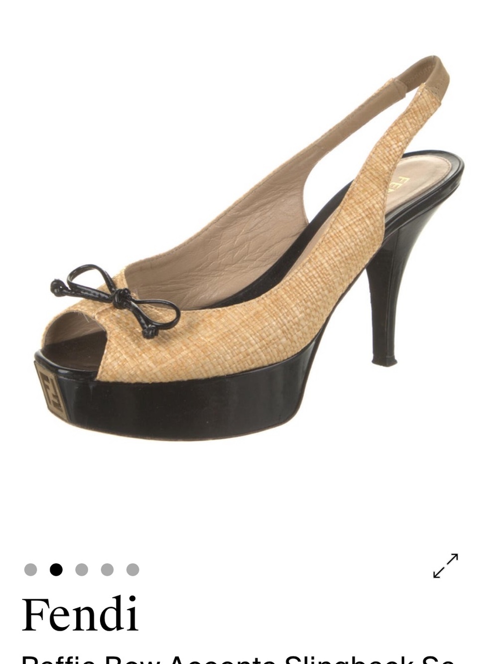 Fendi Tan Raffia & Black Patent Peep-Toe Slingback Heels